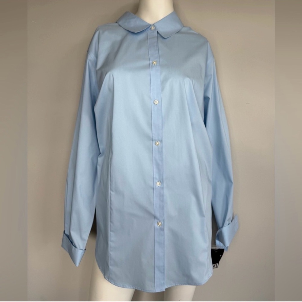 NWT Liz Claiborne Career Wrinkle-Free Poplin Button-Down Shirt 1X Placid Blue - Picture 2 of 8
